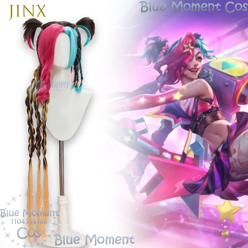 Cosplay Anime Pink Hair - Jinx Valentine Cosplay Pruik Roze Blauw